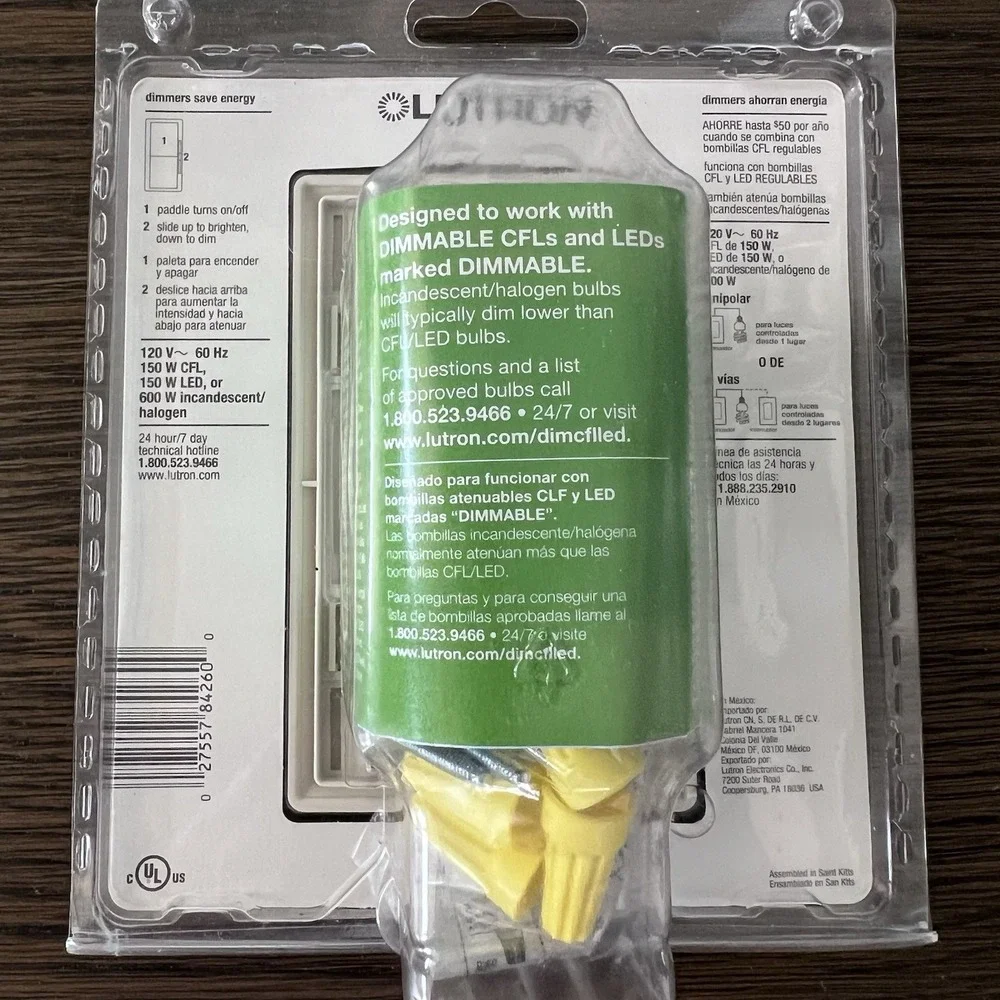Lutron DVWCL-153PH-LA 150W Dimmer‎ Switch with Wallplate - Light Almond NEW